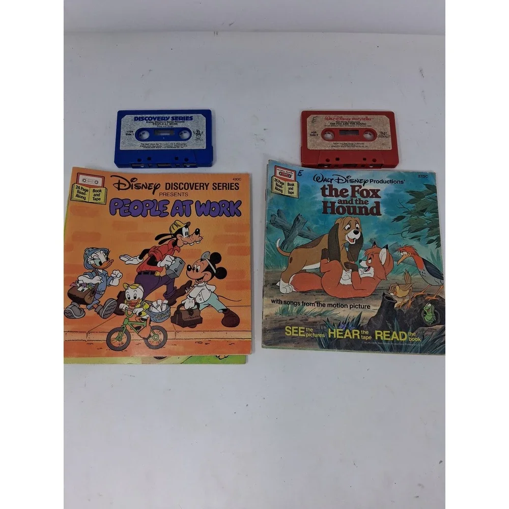 Vintage Disney Read-Along Book and Cassette Lot Peter Pan Fox and Hound 80s. S